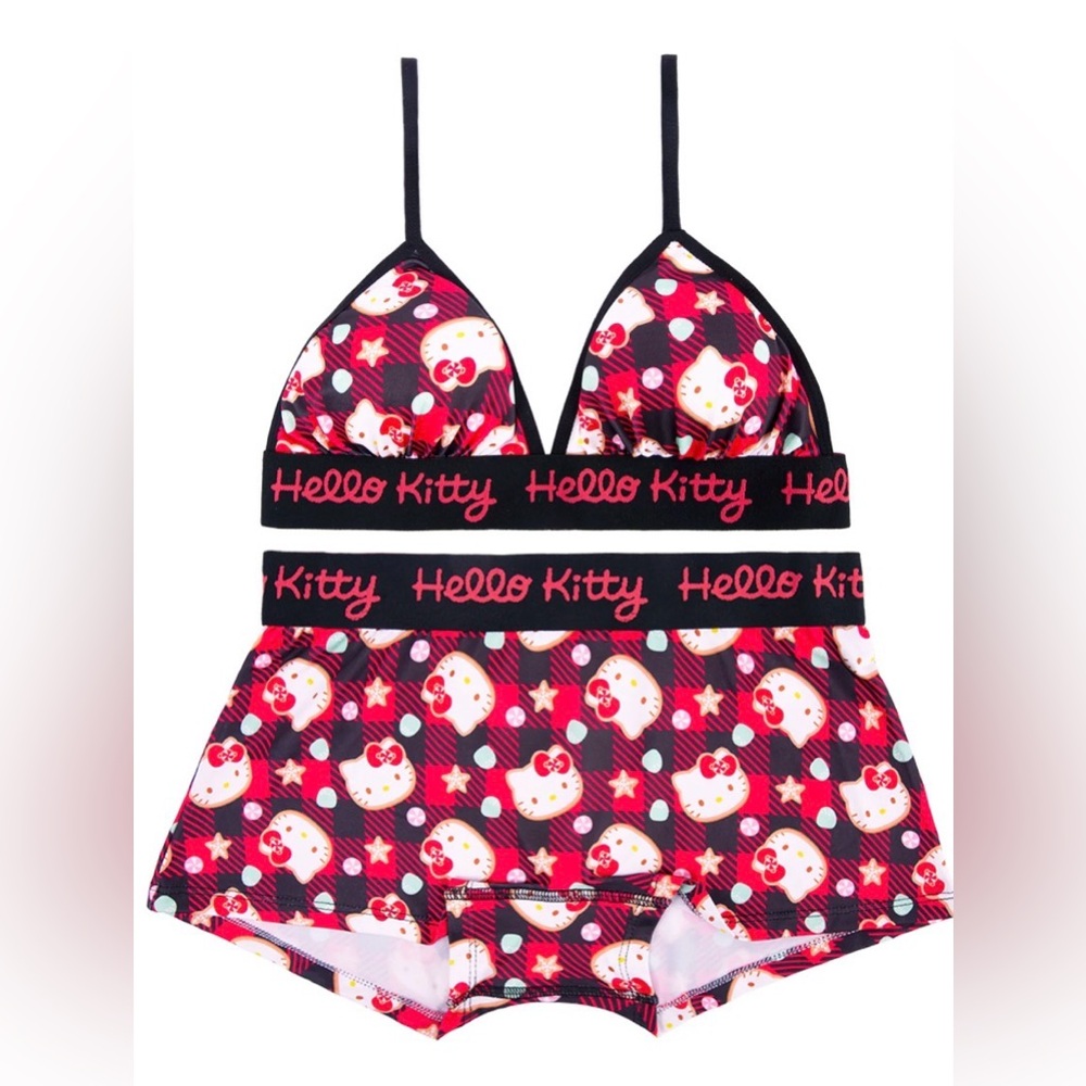 Hello Kitty Women’s Stretch Triangle Bra And Boyshort Panties Set